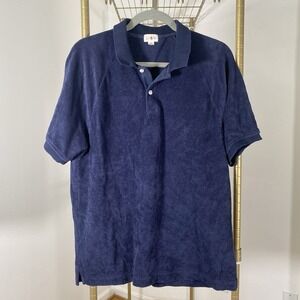 J Crew Shirt Mens Oarsmen M Navy Blue Terry Cloth Polo Casual Pullover Collared